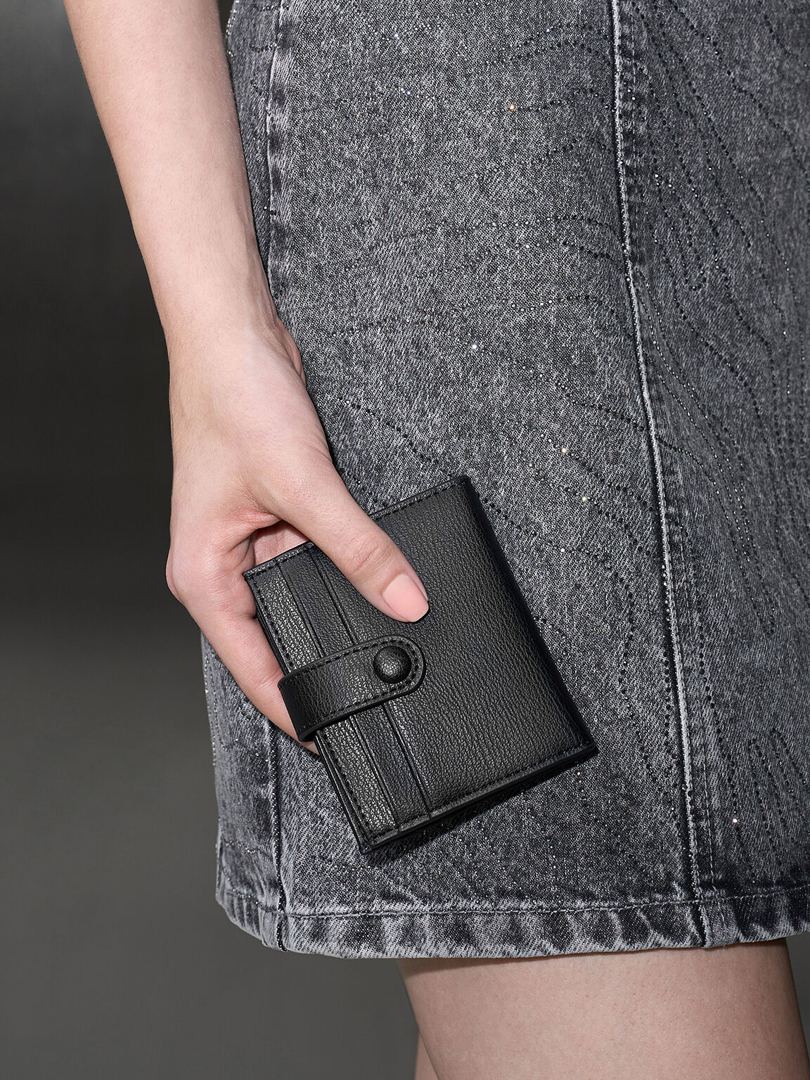 Snap Button Card Holder, Noir, hi-res