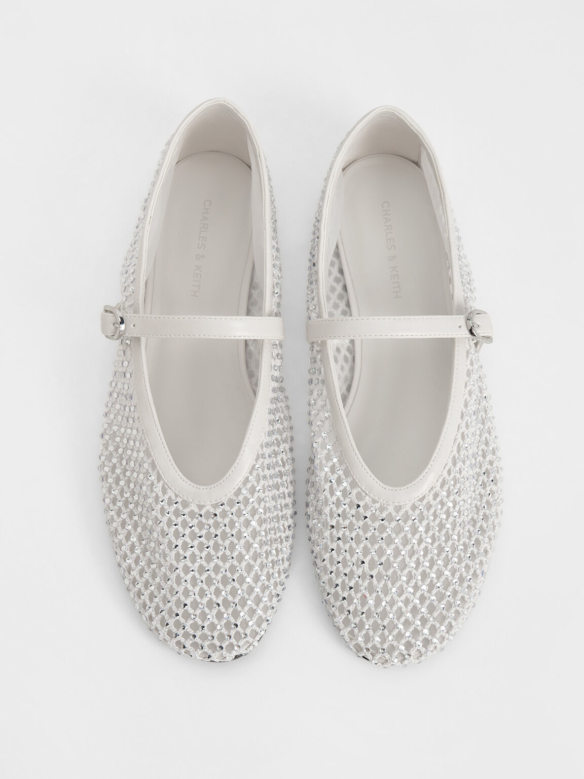 Mesh Crystal-Embellished Mary Janes, White, hi-res