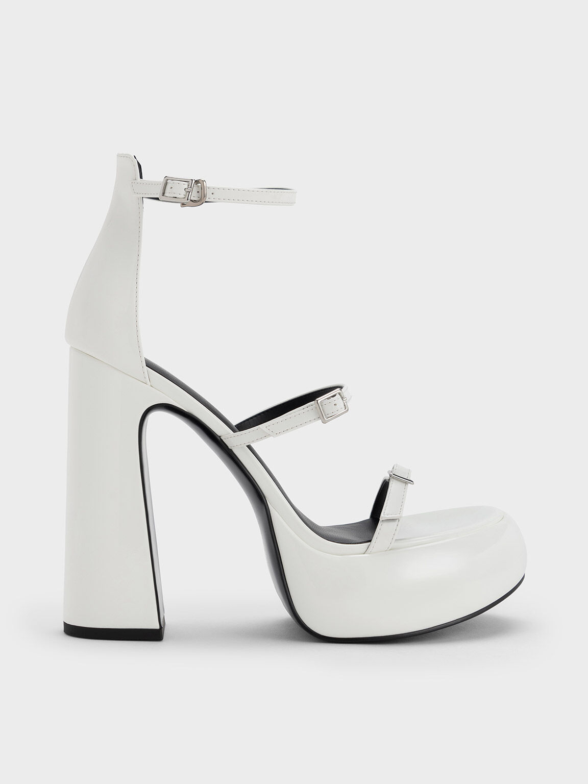 Charles & Keith Metallic Asymmetric Strappy Heeled Sandals in White