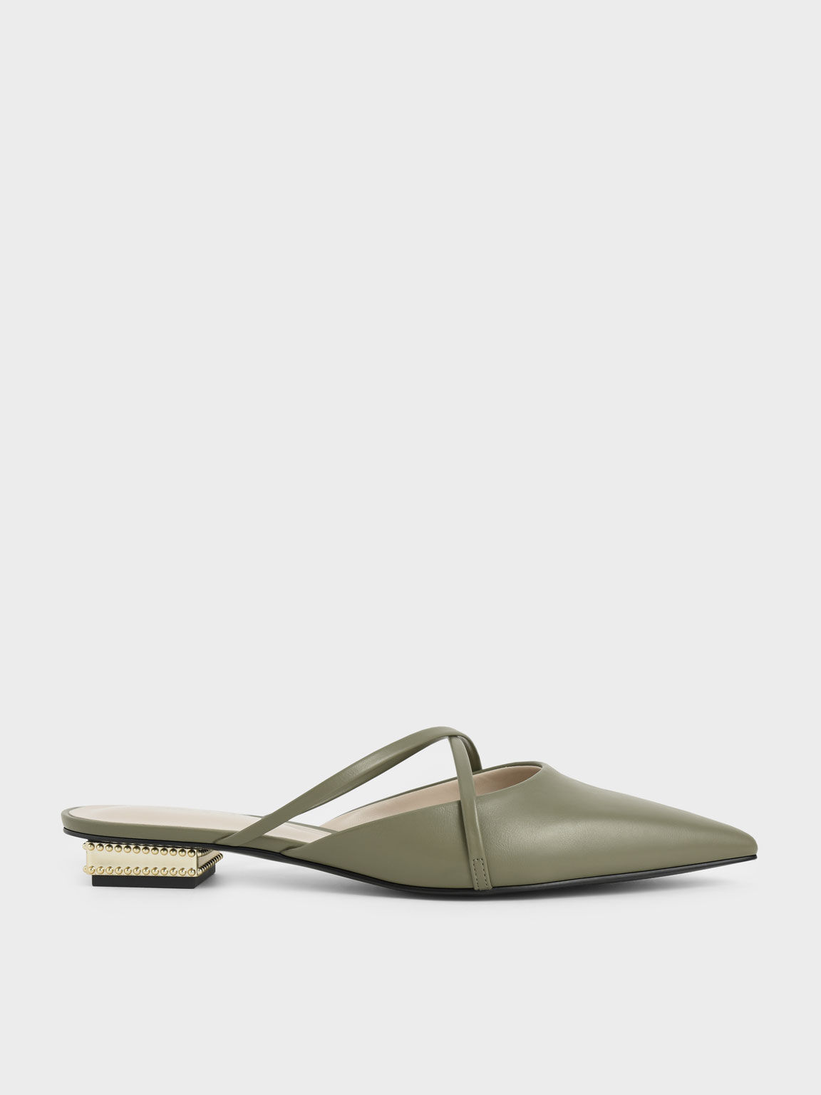 Olive Pointed Toe Cross Strap Mules - CHARLES & KEITH International