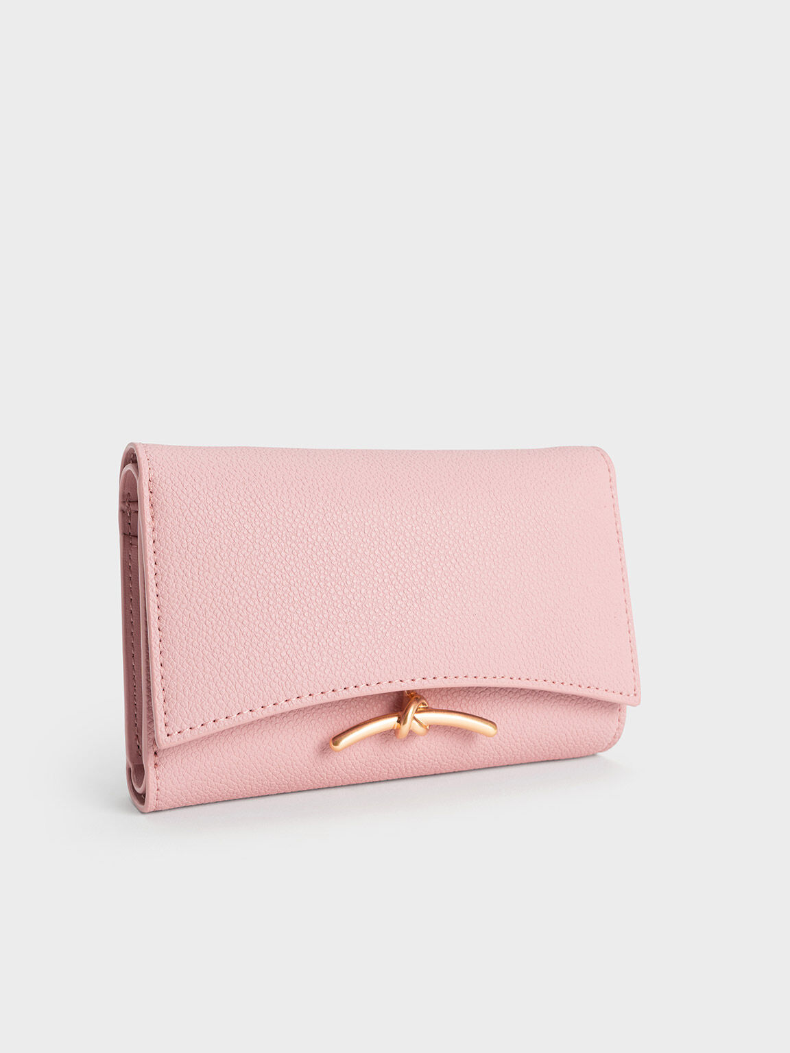 Light Pink Huxley Metallic Accent Front Flap Wallet - CHARLES & KEITH US