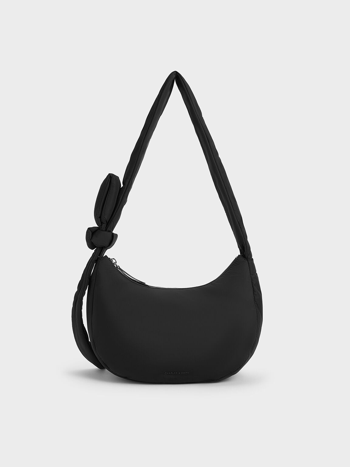 Bolso hobo Delilah de Nylon con detalles anudados, Noir, hi-res