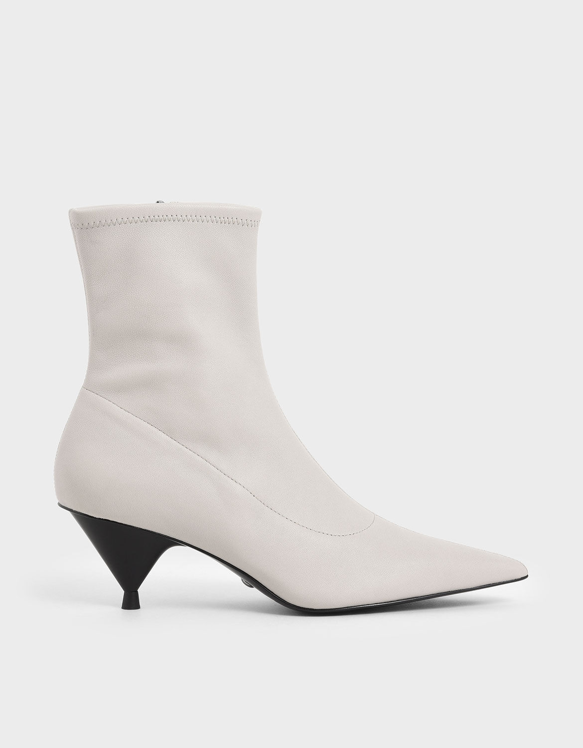 White Leather Cone Heel Ankle Boots