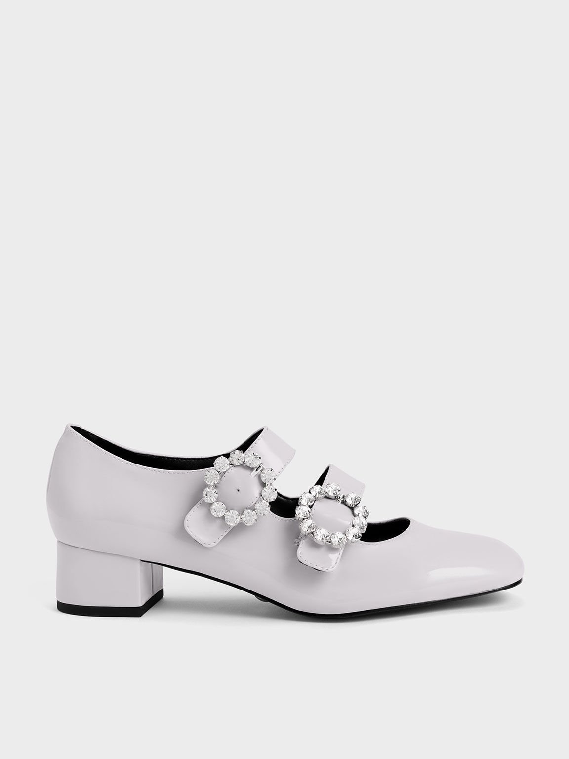 Embellished Buckle Patent Mary Janes, Lilac, hi-res