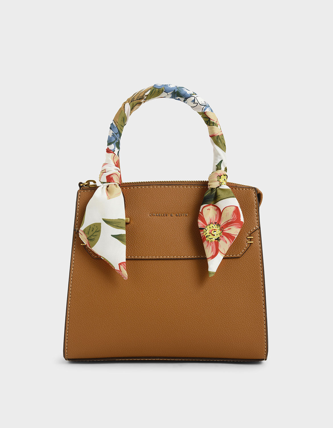 Scarf-Wrapped Top Handle Bag - Camel