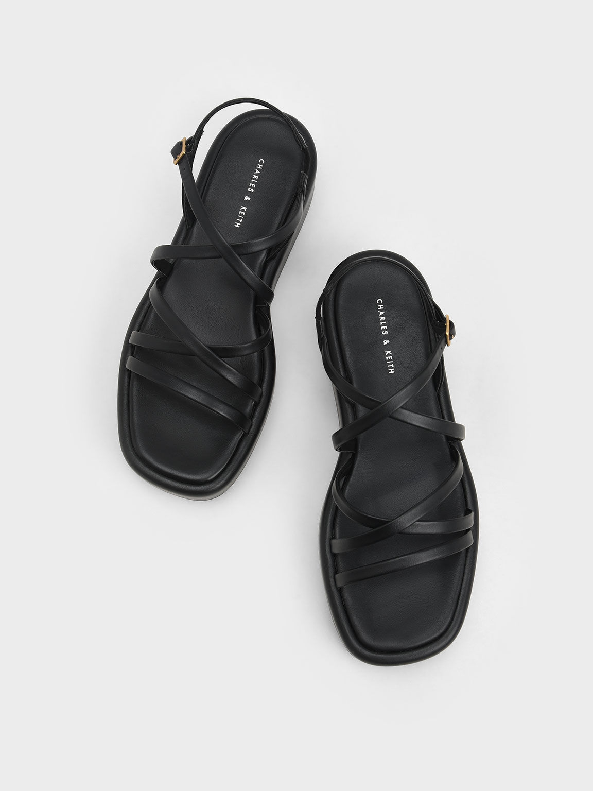 Black Strappy Padded Flatforms - CHARLES & KEITH US
