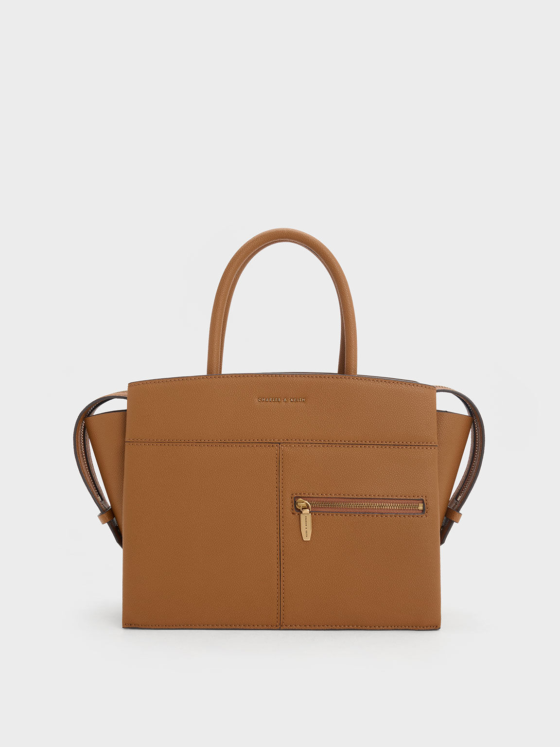 Camel Midori Geometric Tote Bag - CHARLES & KEITH SG