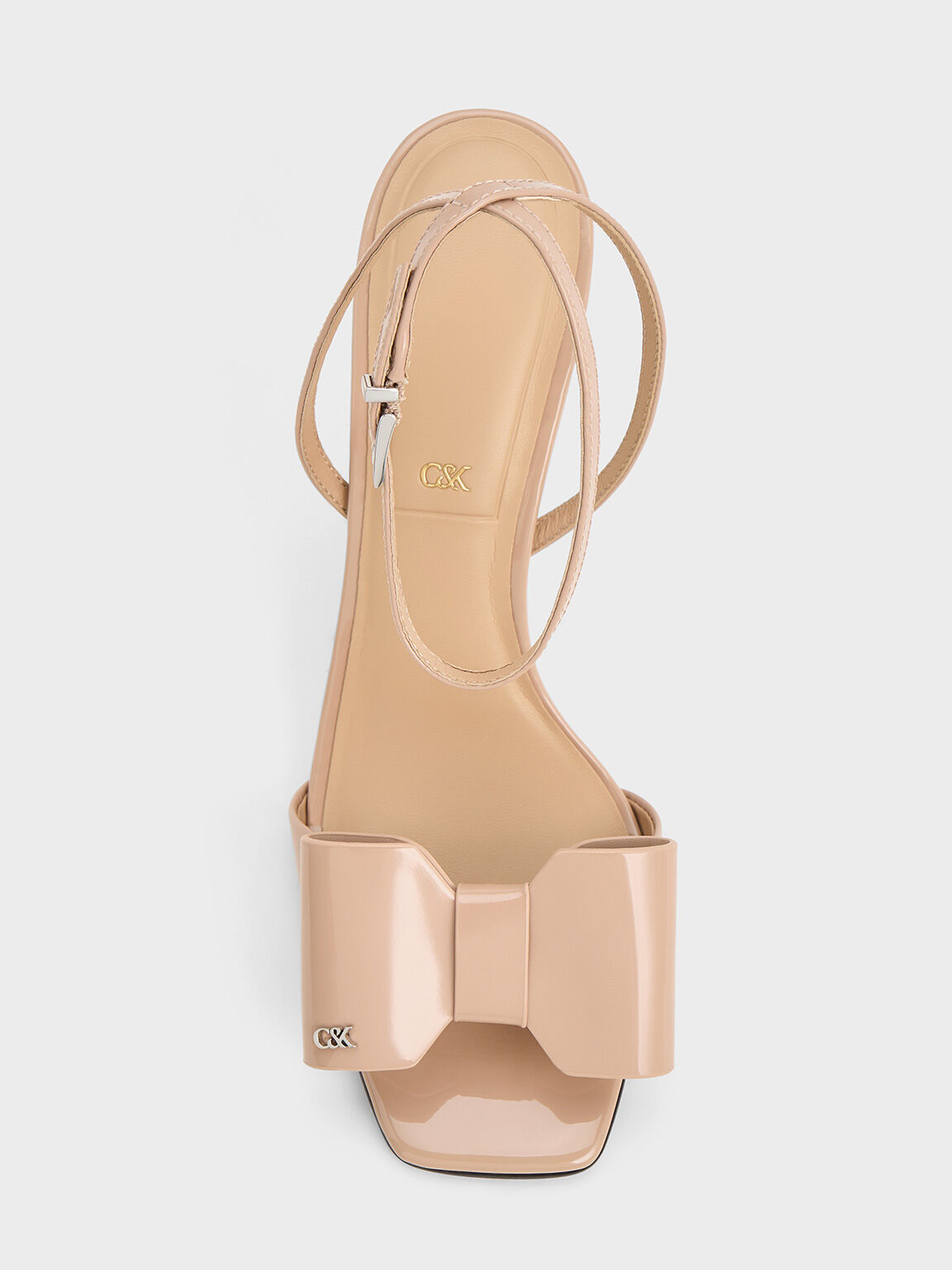 Lu Patent Leather Bow Blade-Heel Sandals, Nude, hi-res