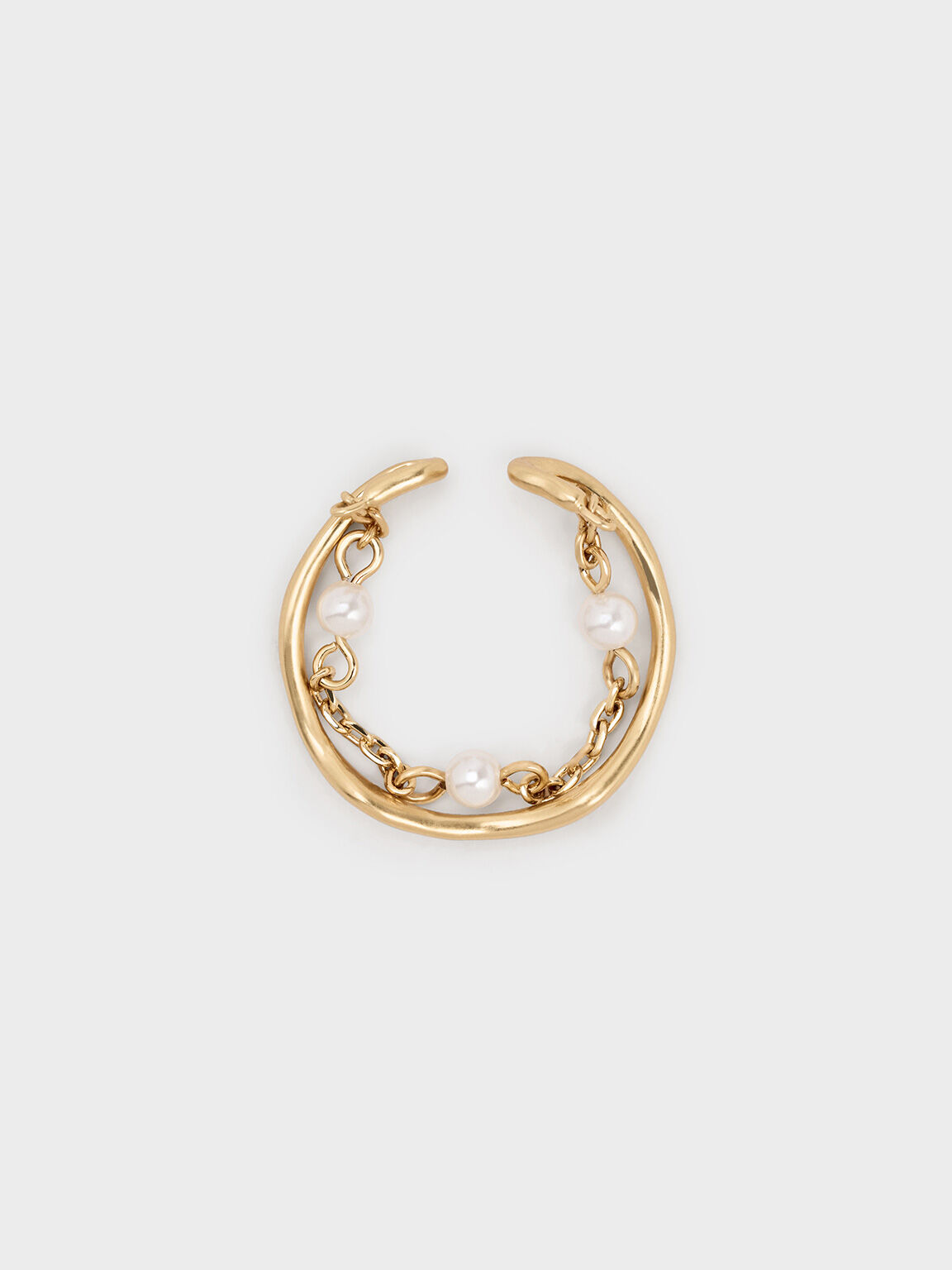 Corrine Pearl Chain-Link Double Ring, Brush Gold, hi-res