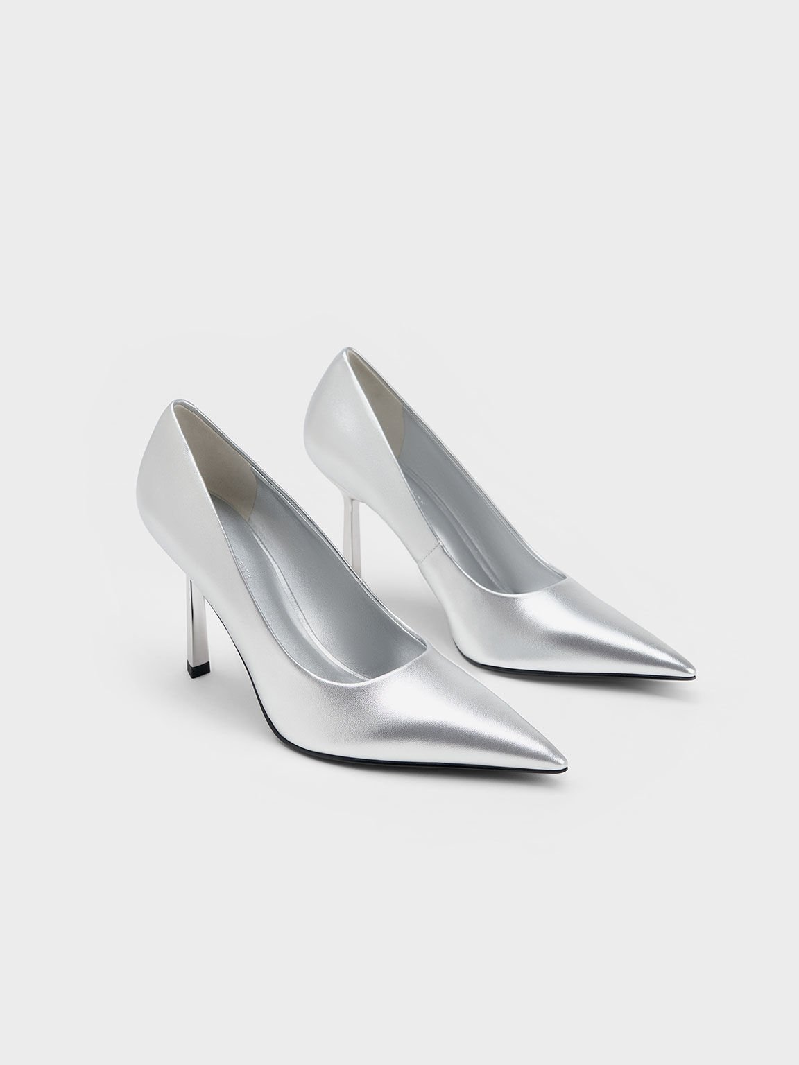 Silver Metallic Pointed-Toe Pumps - CHARLES & KEITH TW