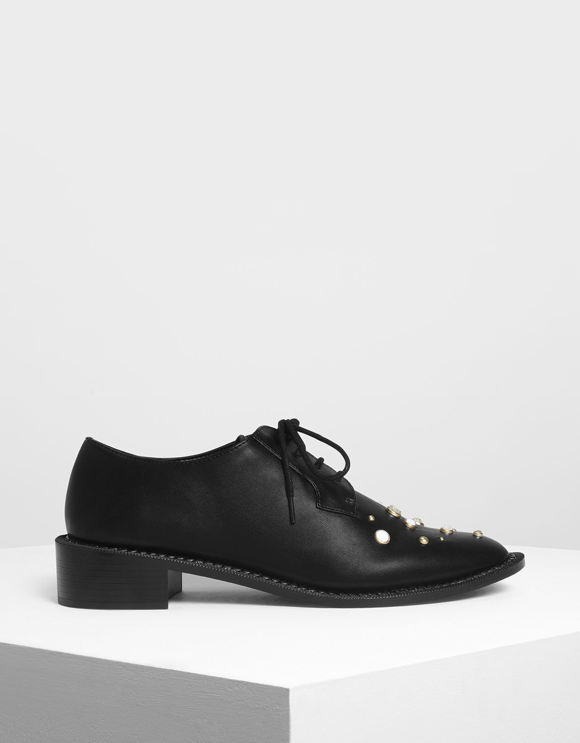 Black Embellished Derby Shoes | CHARLES 