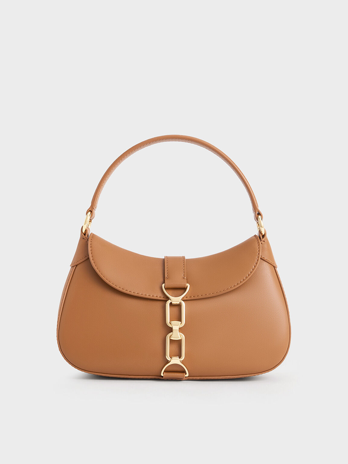 Agatha Chain-Accent Hobo Bag, Brown, hi-res