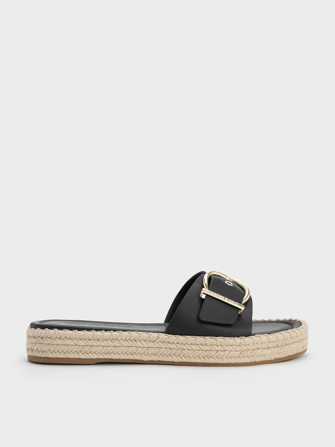 Black Buckled Espadrille Wedges | CHARLES & KEITH