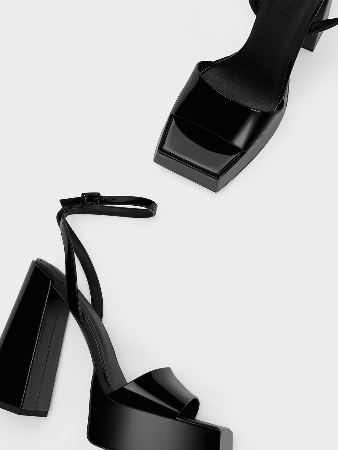 Black Patent Ankle-Strap Platform Sandals - CHARLES & KEITH MX