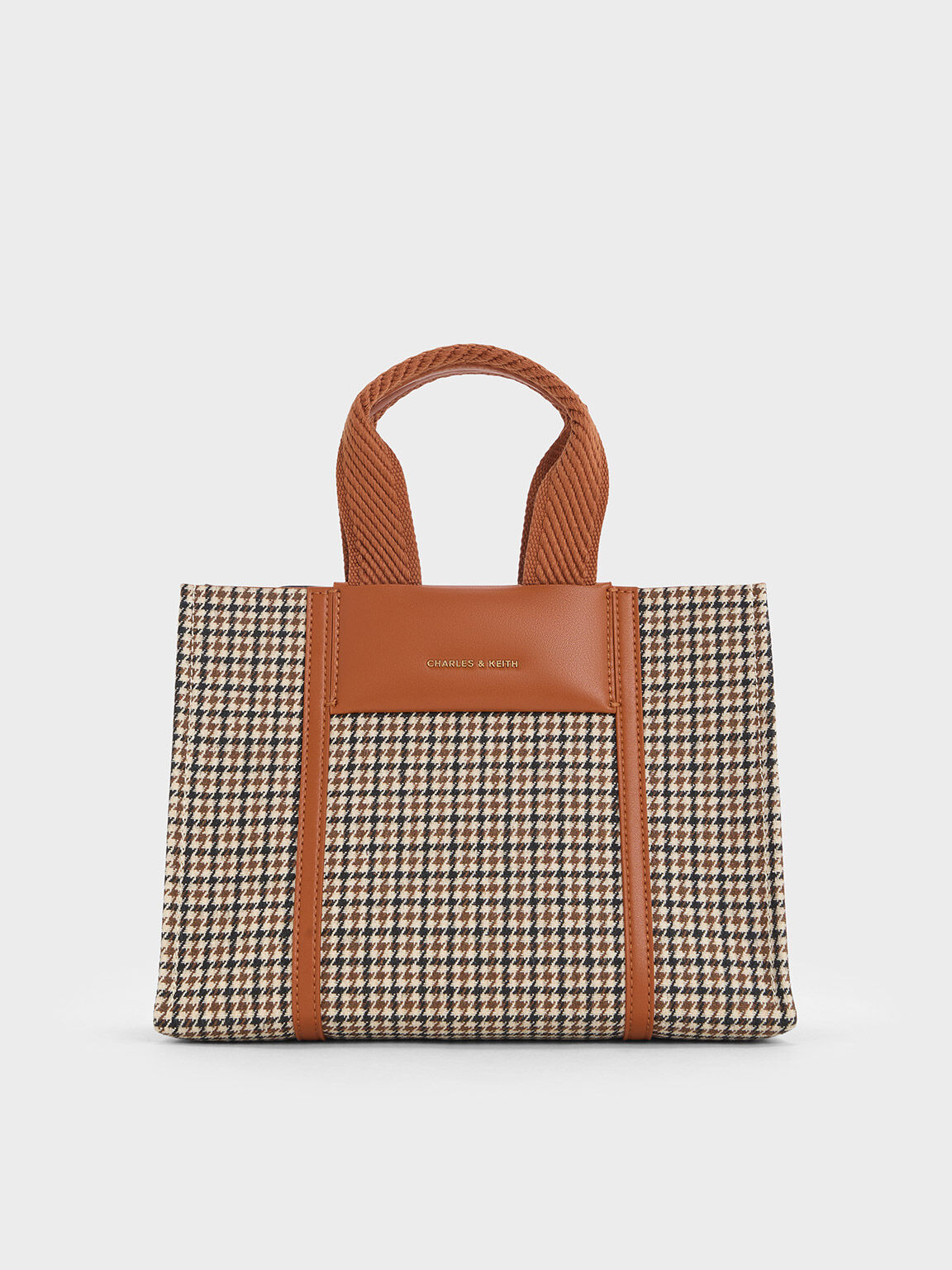 Mini Shalia Checkered Tote Bag, Cognac, hi-res