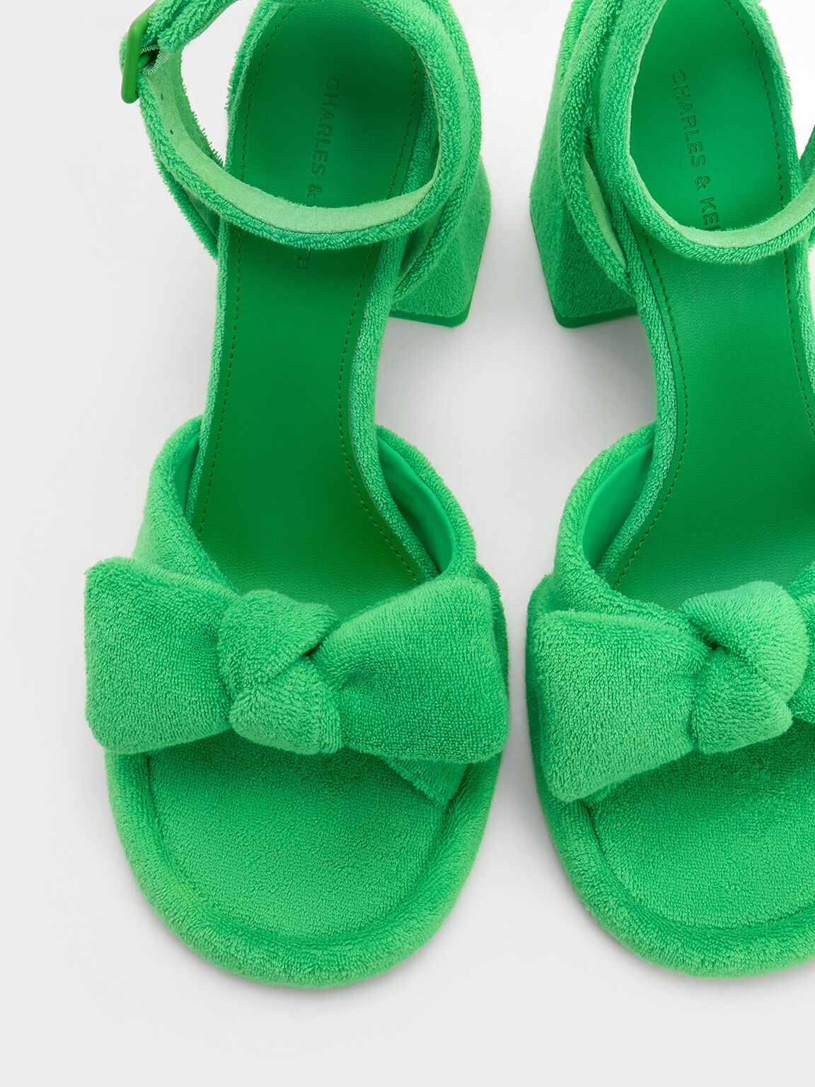 Loey Textured Bow Ankle-Strap Sandals, Green, hi-res