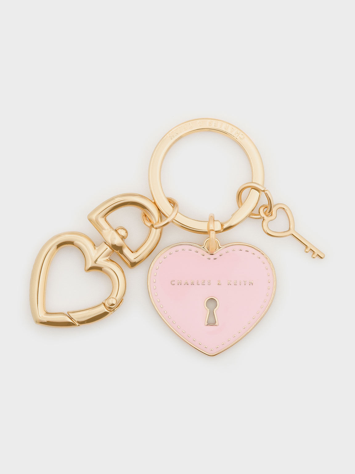 Heart Lock Keychain, Pink, hi-res