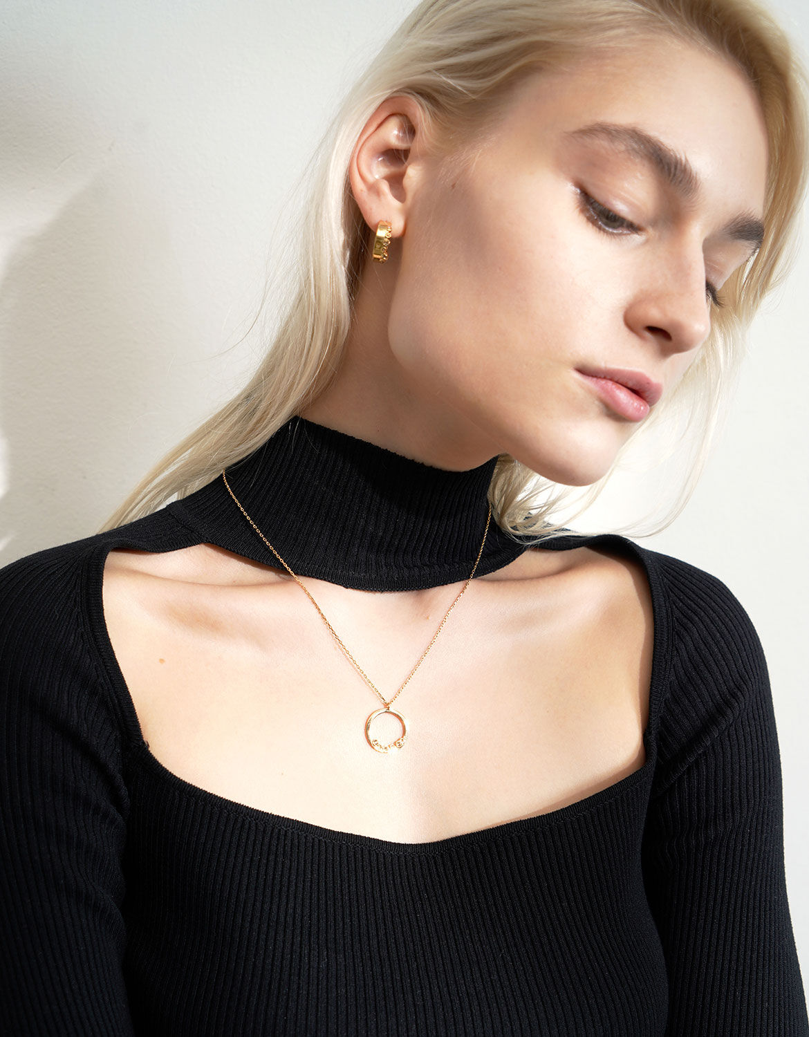 Gold Swarovski® Crystal Studded Pendant Necklace - CHARLES & KEITH 