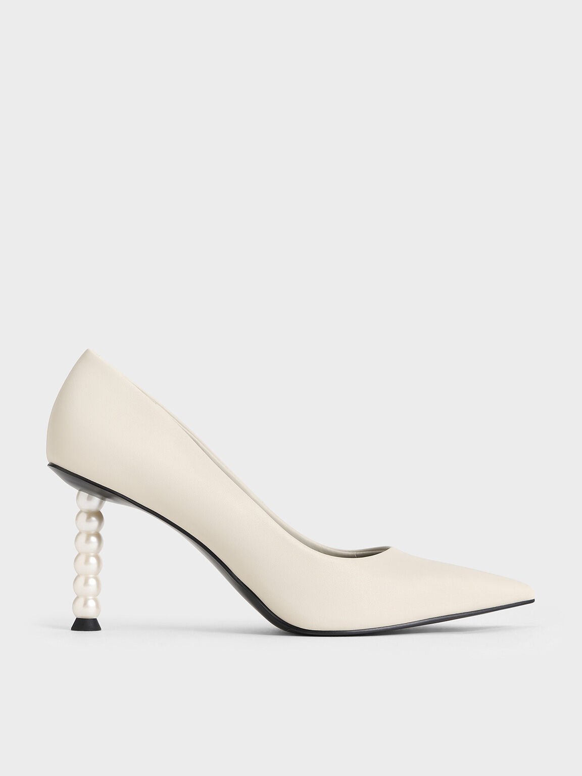 Pearl-Heel Pointed-Toe Pumps, Chalk, hi-res