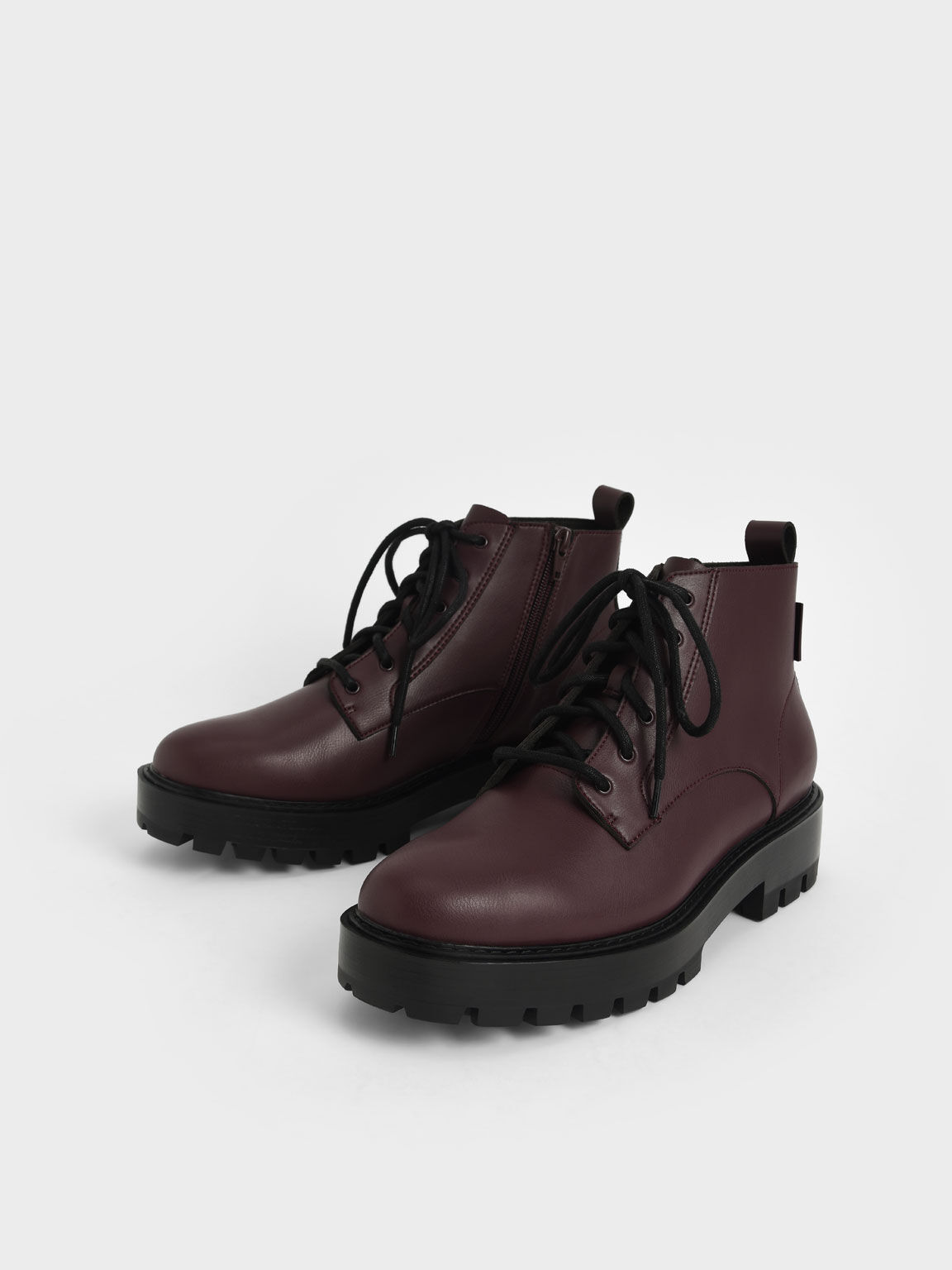 Commute Lace-Up Chunky Ankle Boots, Burgundy, hi-res