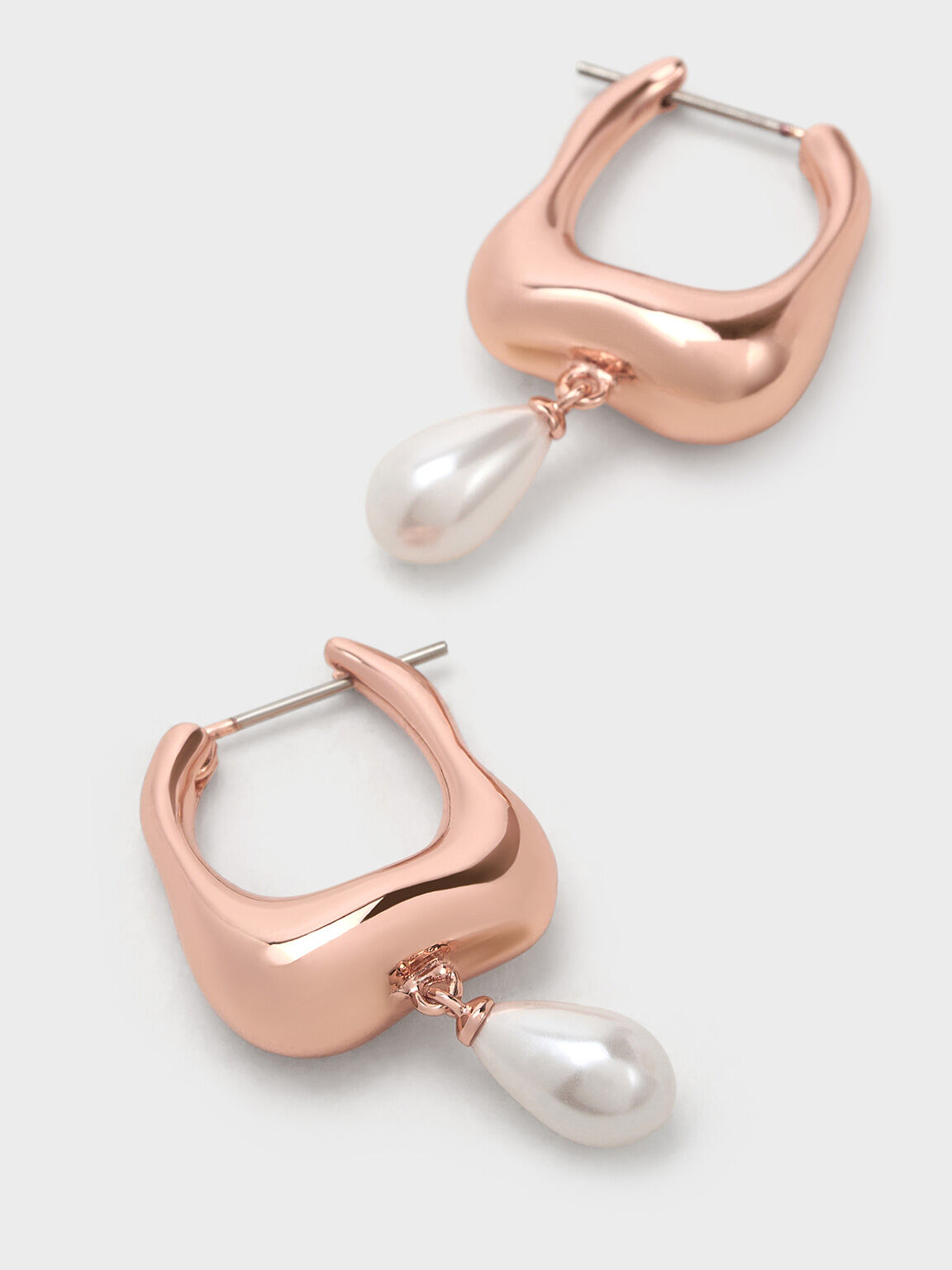 Corrine Teardrop Pearl Hoop Earrings, Rose Gold, hi-res