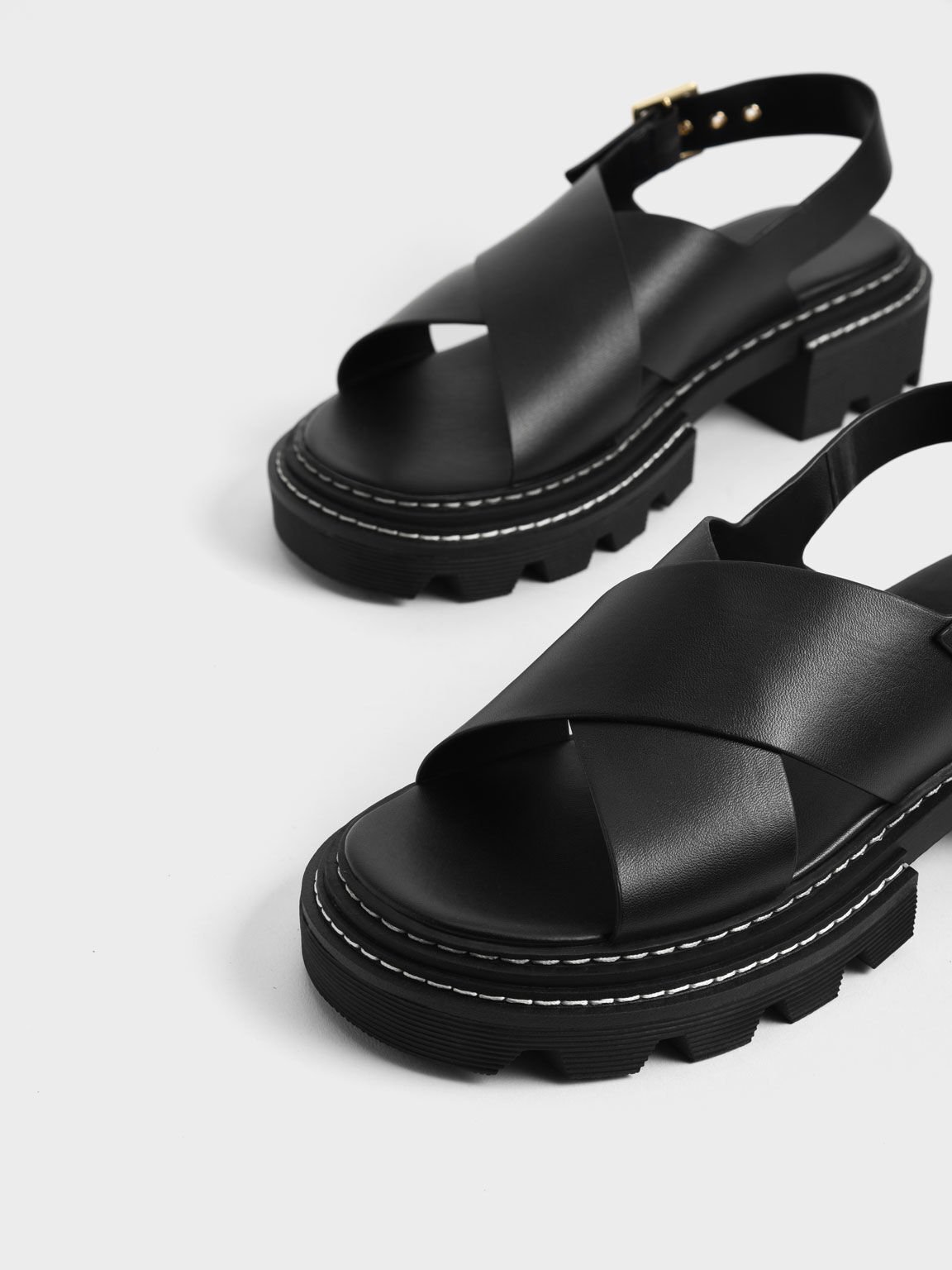 Black Perline Crossover Slingback Sandals - CHARLES & KEITH International