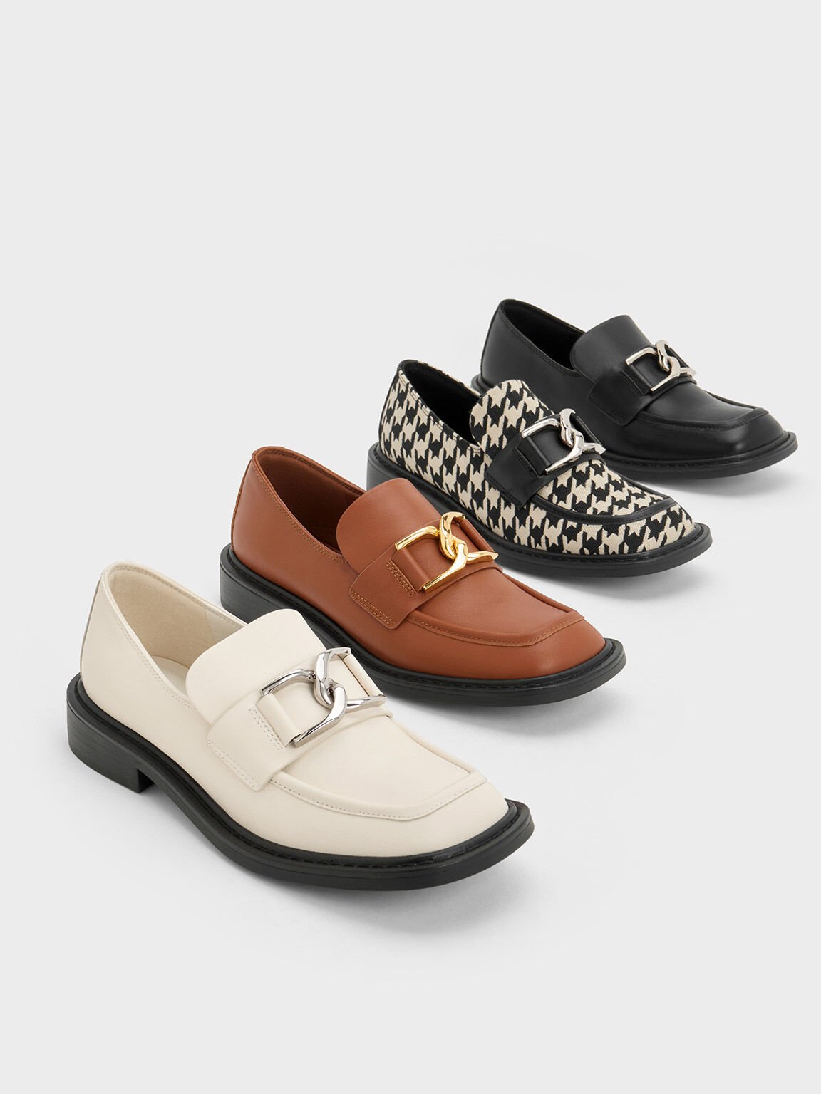Gabine Leather Houndstooth Loafers - Multi