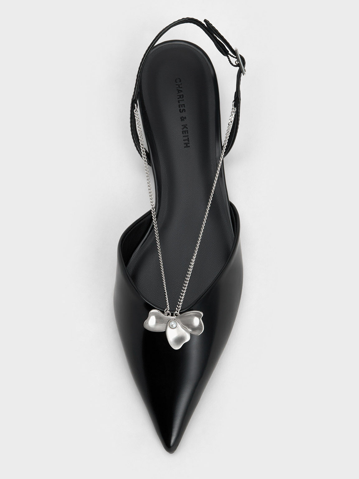 Flower-Accent Chain-Link Slingback Flats, Black Box, hi-res