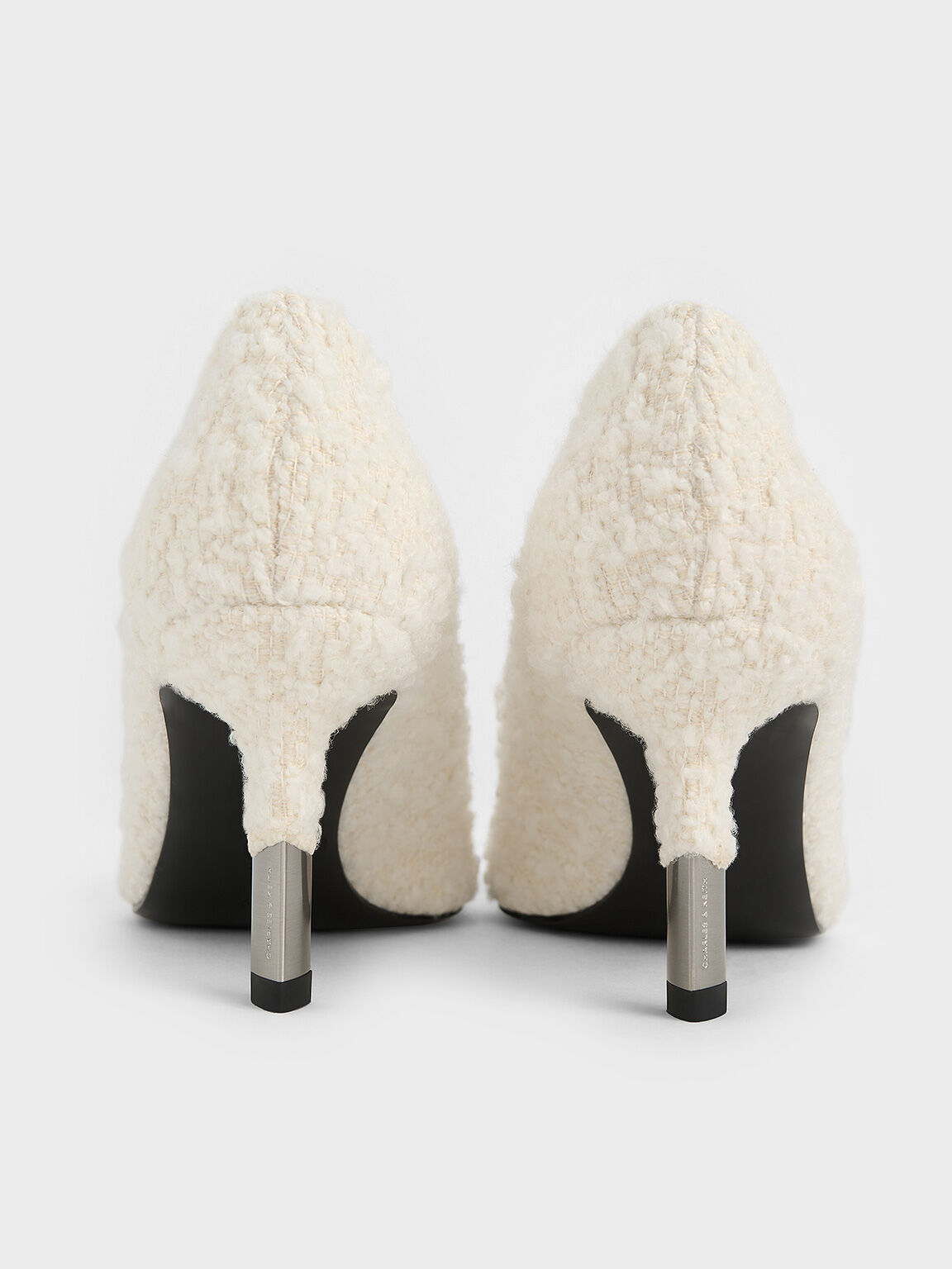 Textured Pointed-Toe Stiletto Pumps, White, hi-res