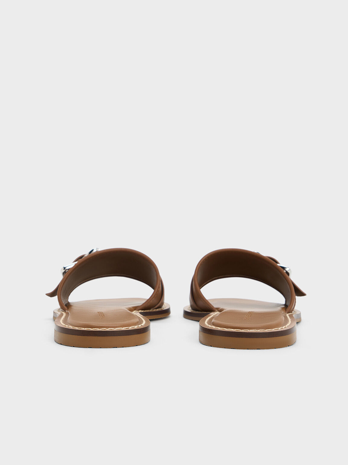 Buckled Slide Sandals, Caramel, hi-res