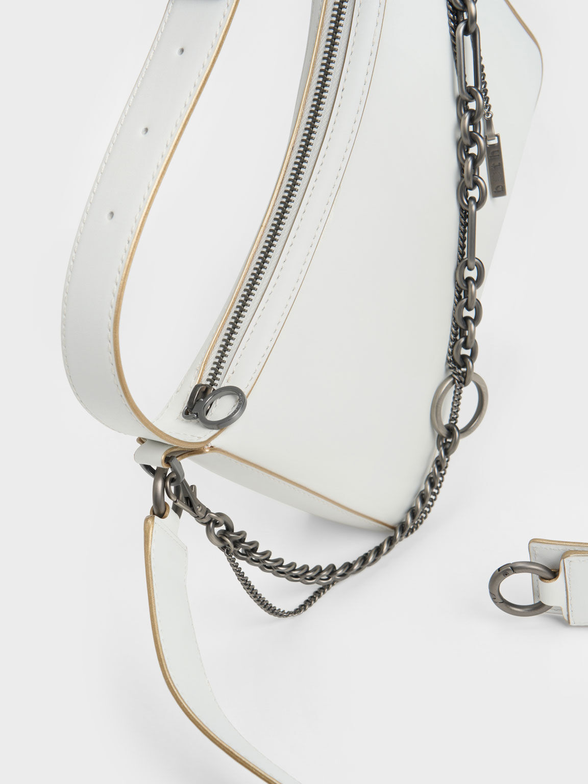 White Jules Leather Chain-Embellished Bag - CHARLES & KEITH US