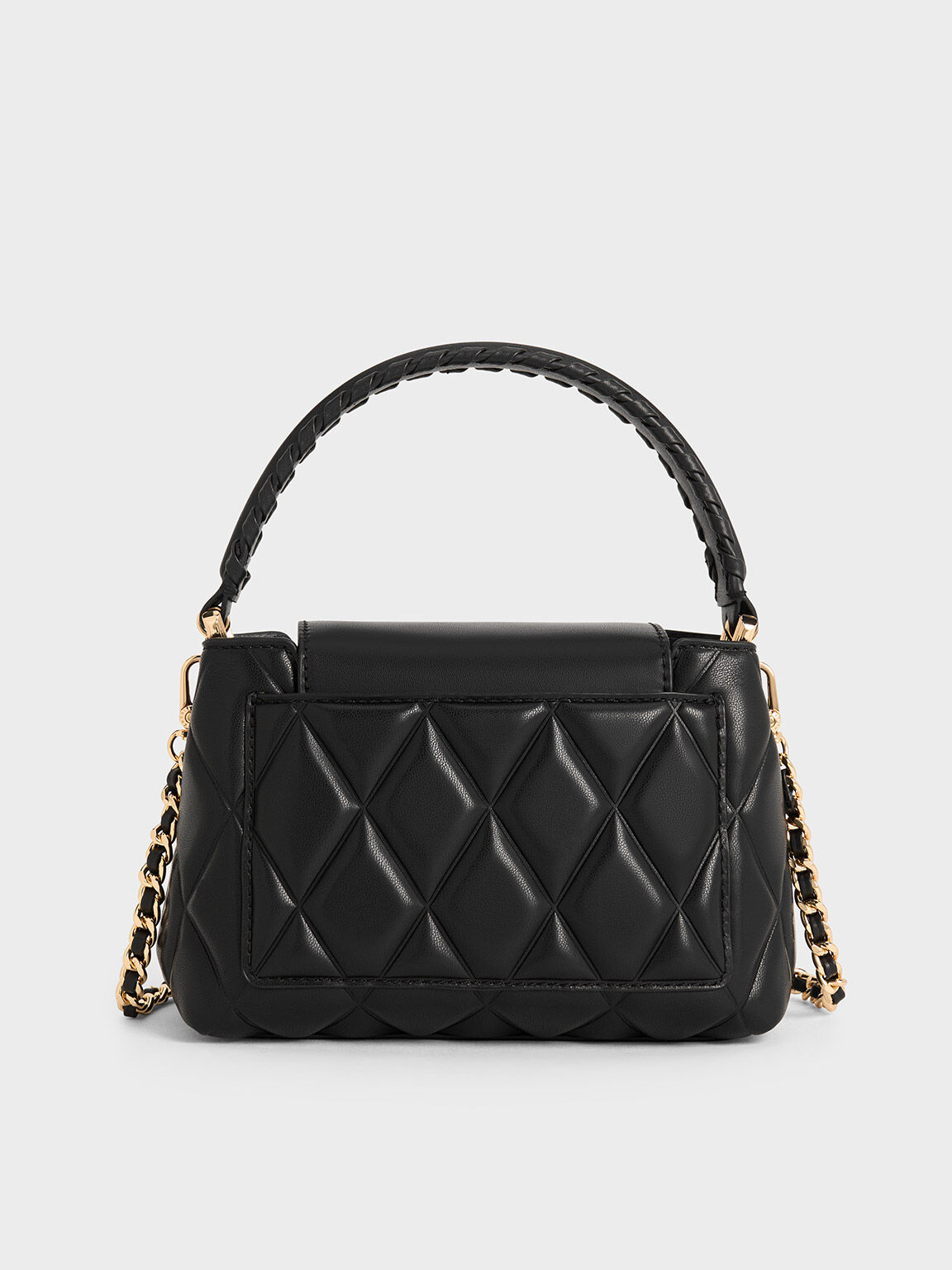 Bolso de asa superior Arwen con correa trenzada acolchada, Negro, hi-res