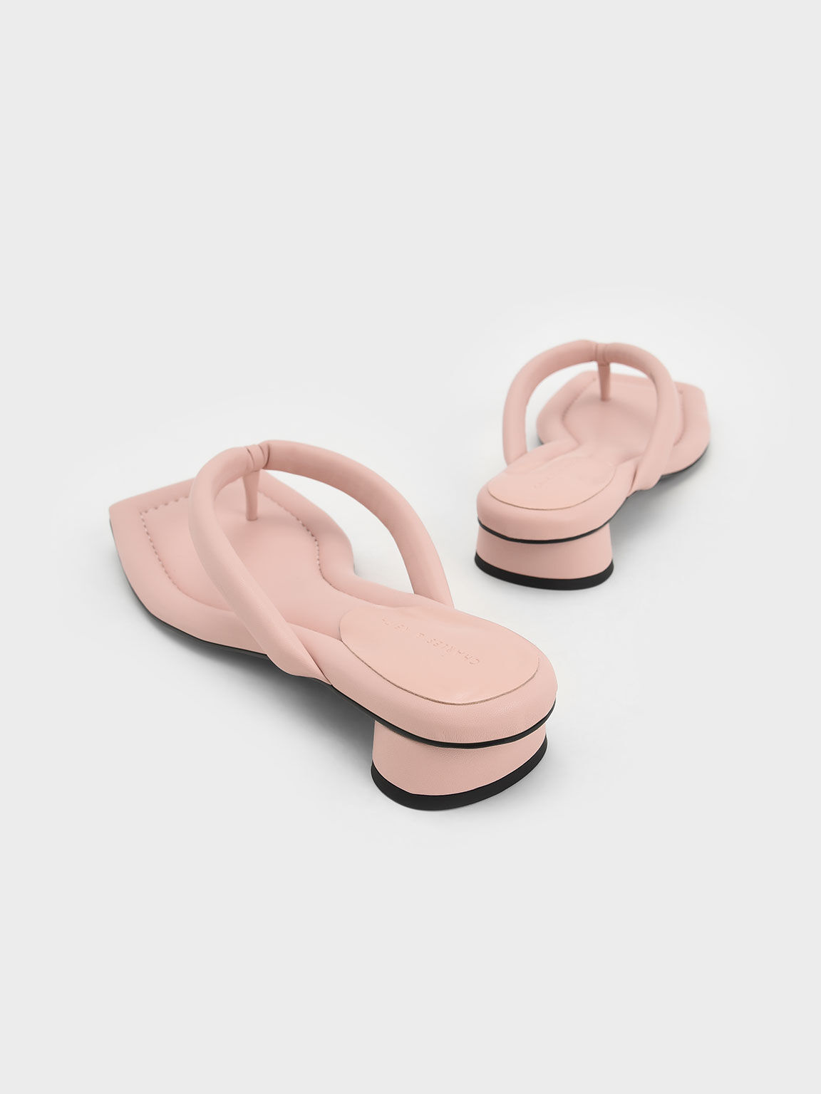 Asymmetric-Toe Puffy Thong Sandals - Light Pink