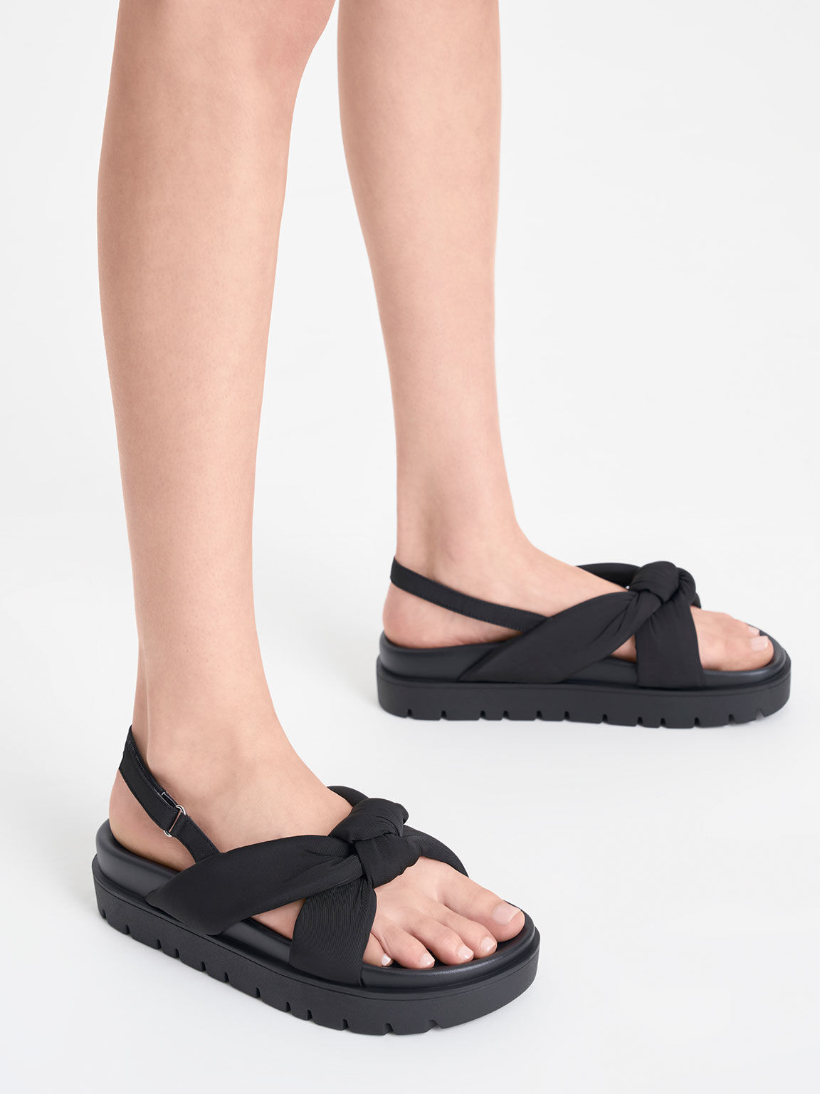 Buy Rag & Co Black Genuine Leather Gladiator Flatform Sandals online