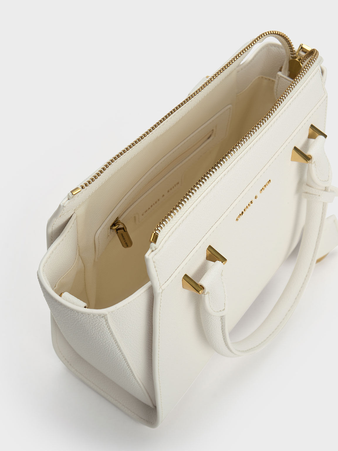 White Harper Structured Top Handle Bag - CHARLES & KEITH US