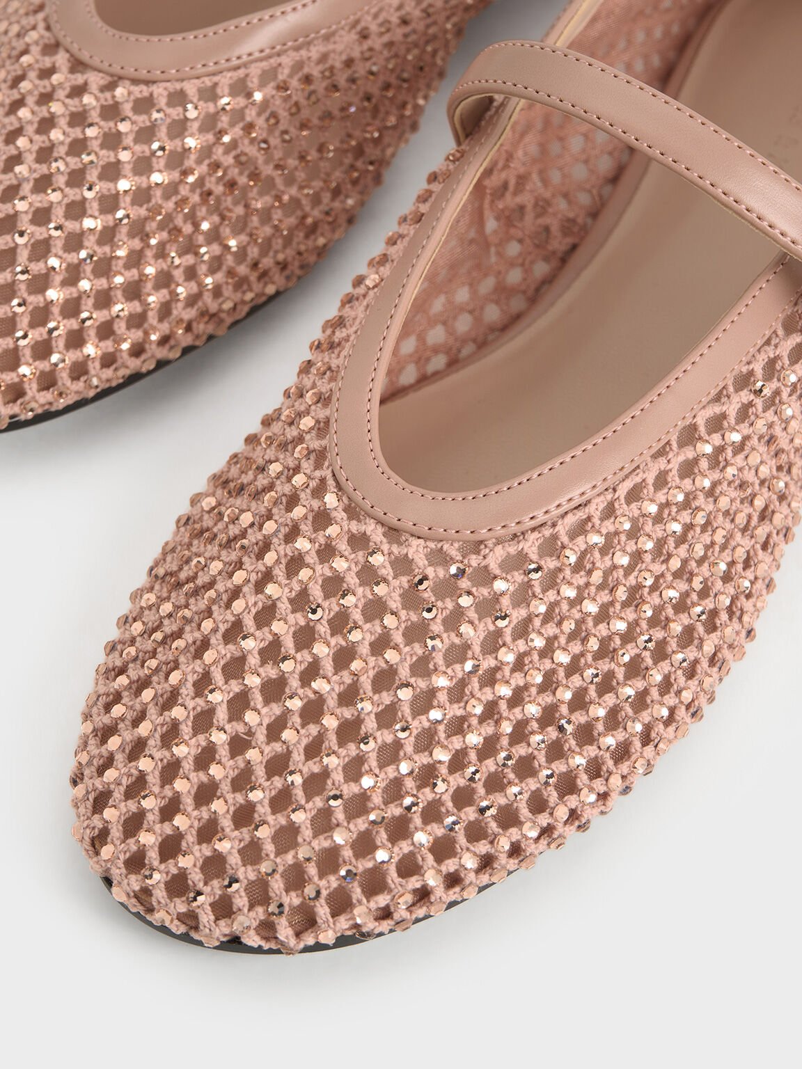 Mesh Crystal-Embellished Mary Janes, Nude, hi-res