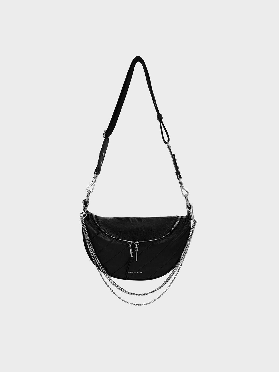 Philomena Crinkle-Effect Half-Moon Crossbody Bag, Noir, hi-res