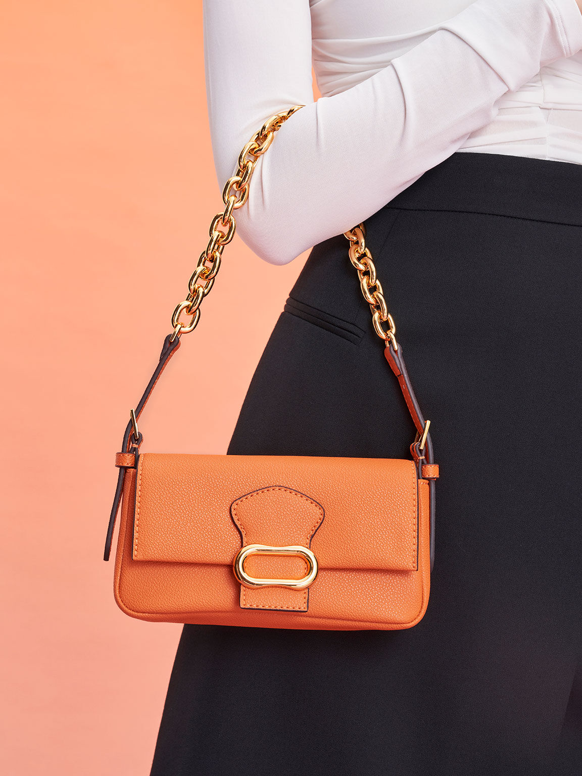 Daki Belted Shoulder Bag, Orange, hi-res