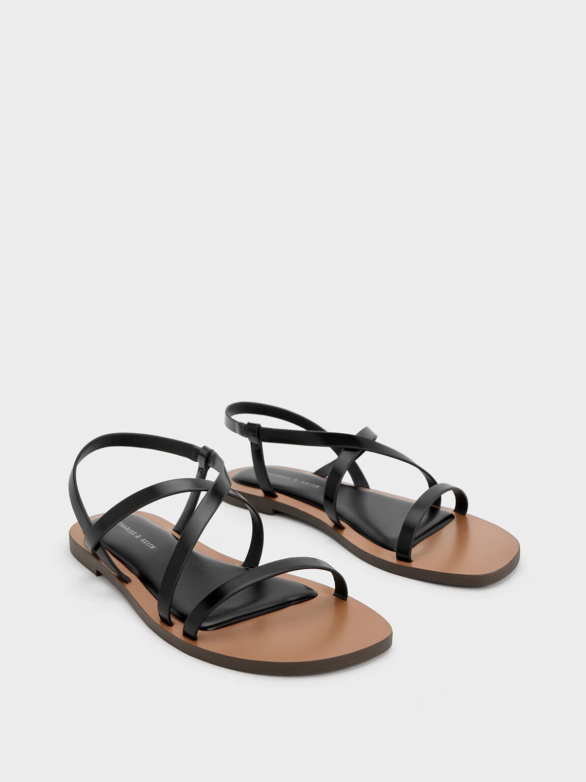 Black Asymmetrical Strappy Sandals - CHARLES & KEITH SG