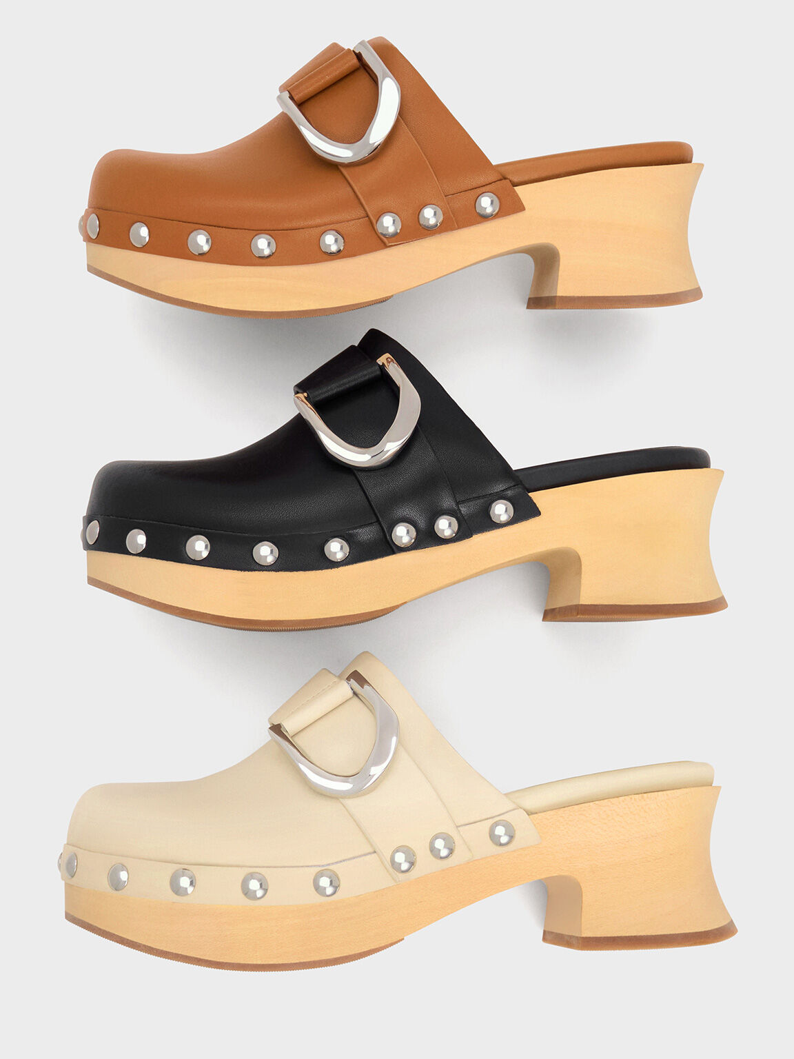 Gabine Studded Leather Clogs, Chalk, hi-res