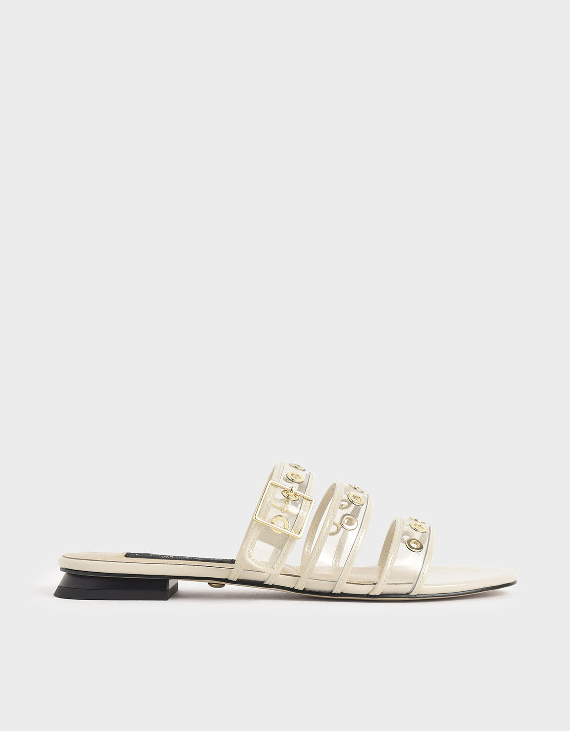 lacey butterfly embellished leather slide sandal