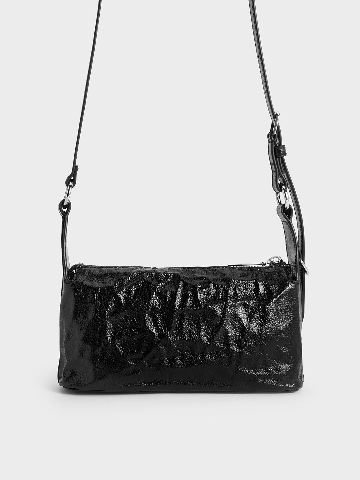 Lark Crinkle-Effect Shoulder Bag, Noir, hi-res