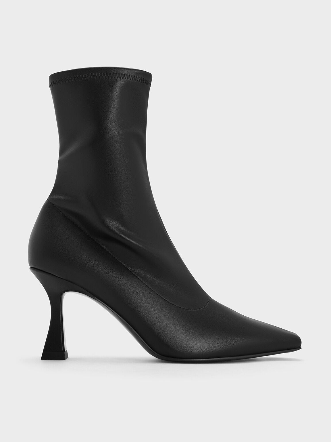 Elongated Square-Toe Ankle Boots, Black, hi-res