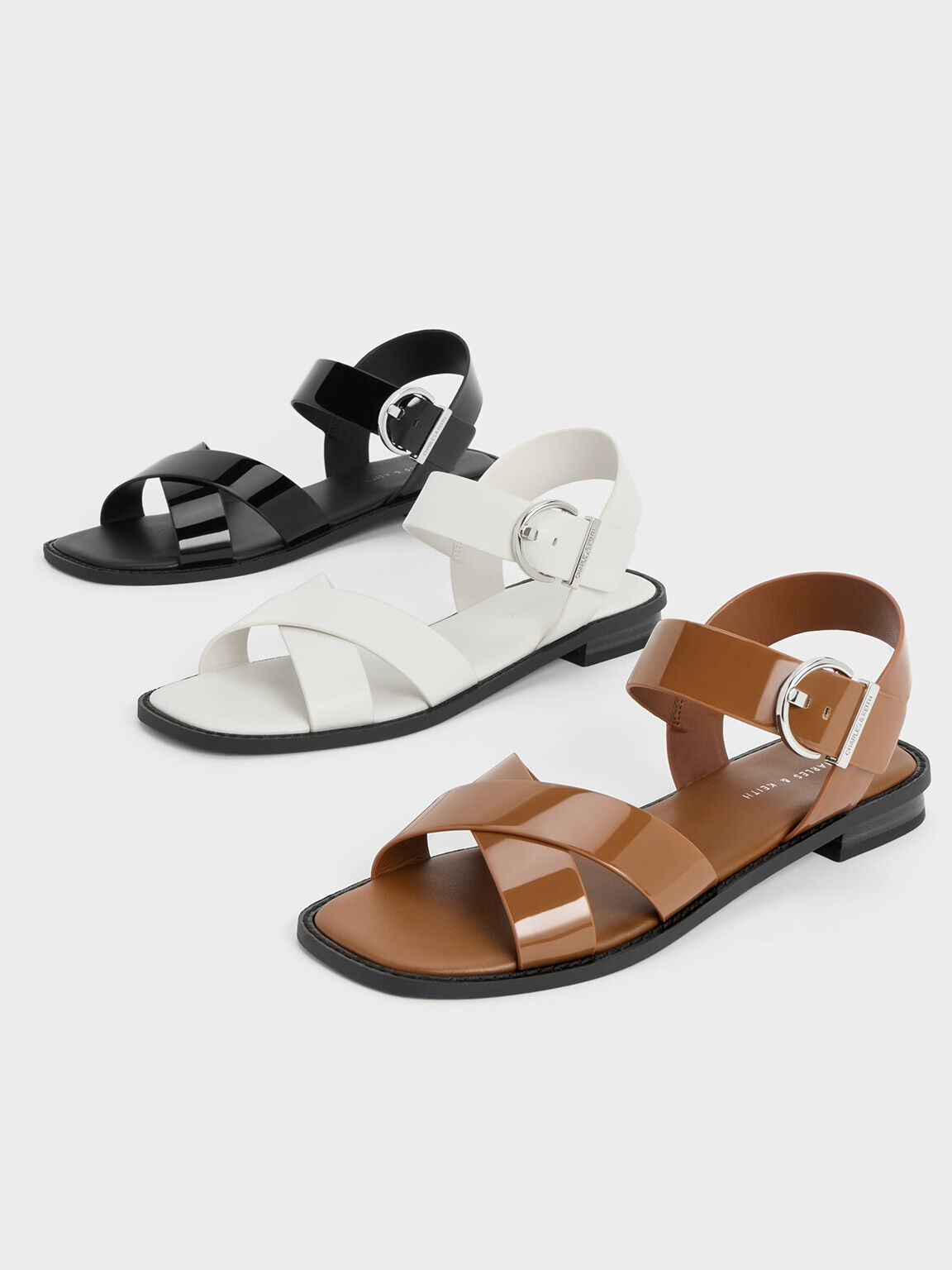 Crossover Strap Sandals, White, hi-res