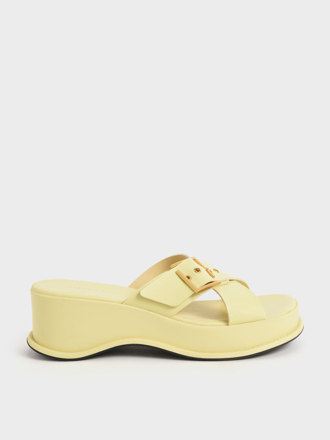 Buckled Crossover Curved Platform Sandals, Yellow, hi-res