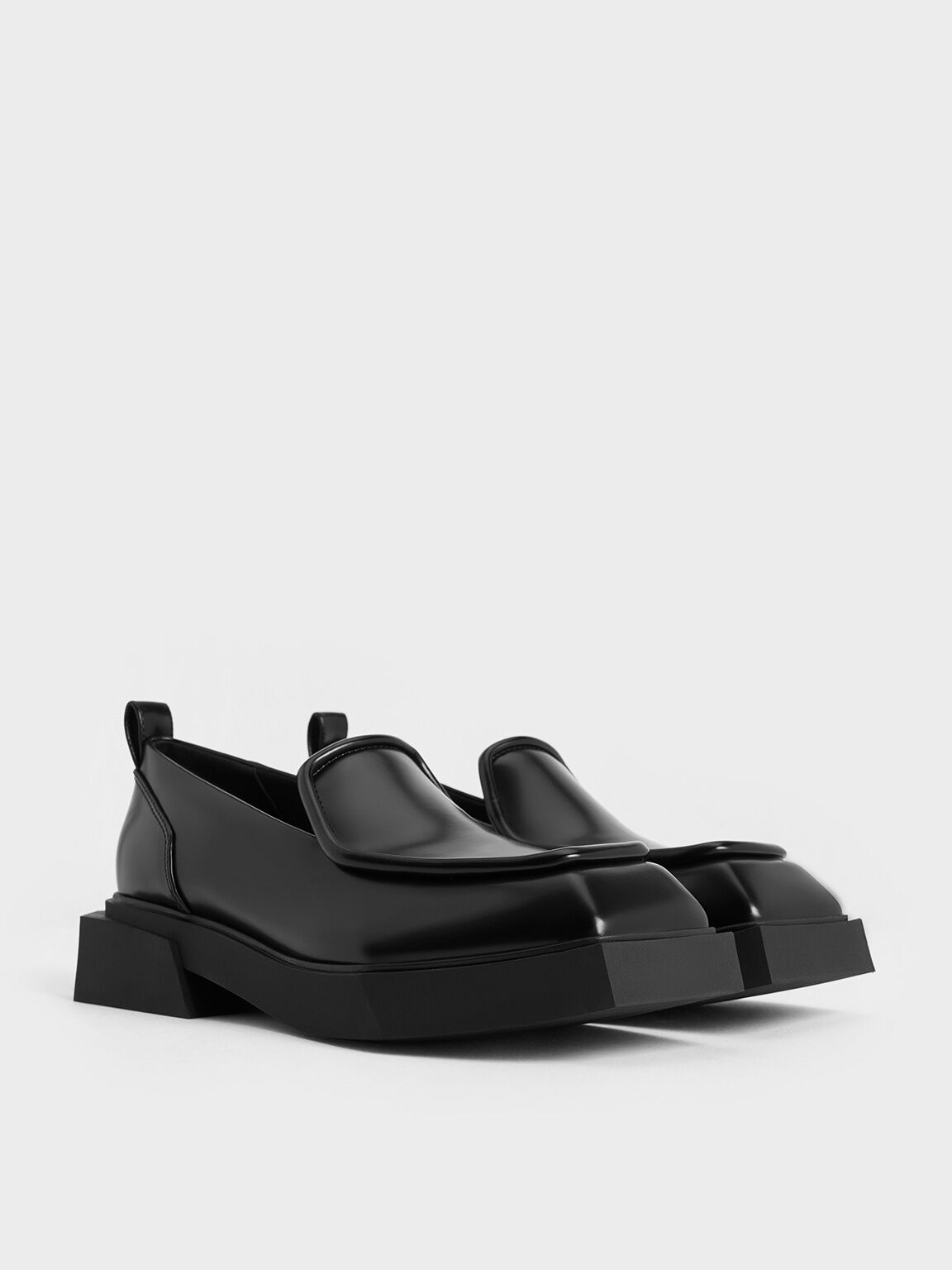 Lorde Geometric Square-Toe Loafers, Black Box, hi-res