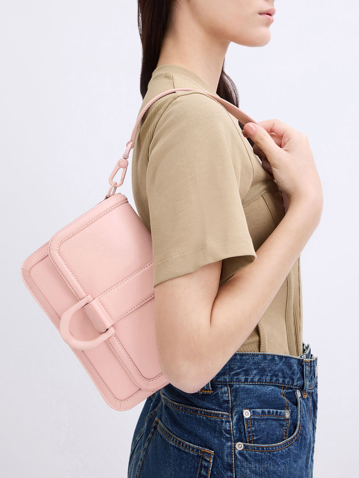 Pink Gabine Leather Crossbody Bag - CHARLES & KEITH International