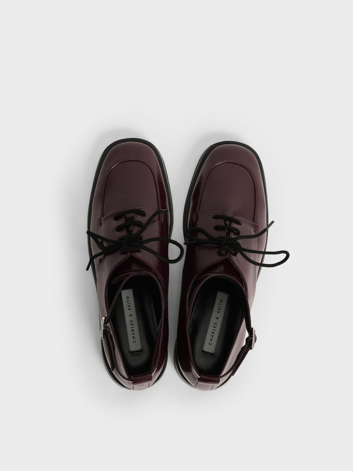 Burgundy Ankle Strap Derby Shoes - CHARLES & KEITH International