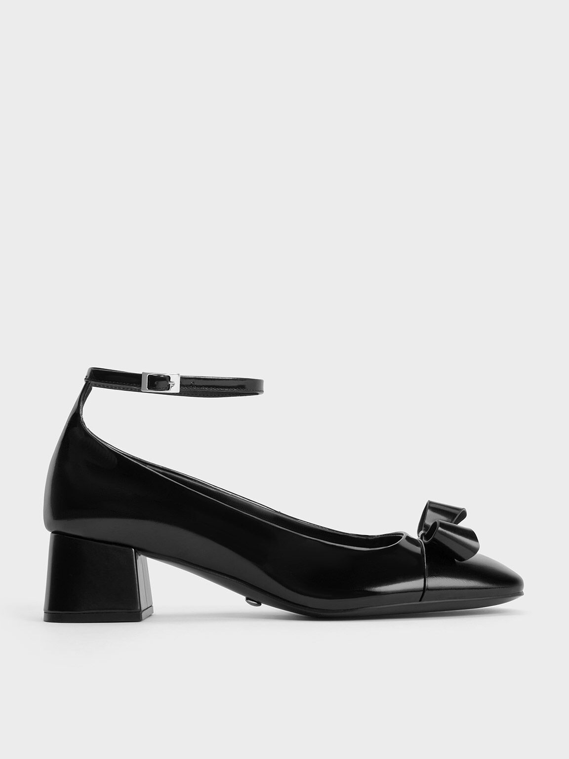 Black Patent Ankle-Strap Platform Pumps - CHARLES & KEITH SG