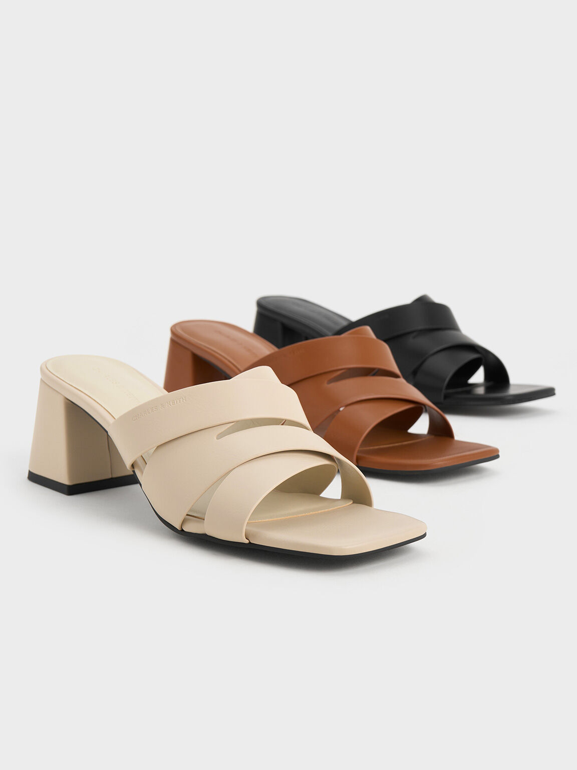 Crossover-Strap Square-Toe Block-Heel Mules, Beige, hi-res